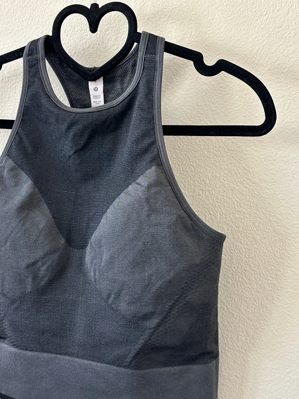 lululemon Black Gray High-Neck Seamless Support Cropped Training Tank Top Size 6